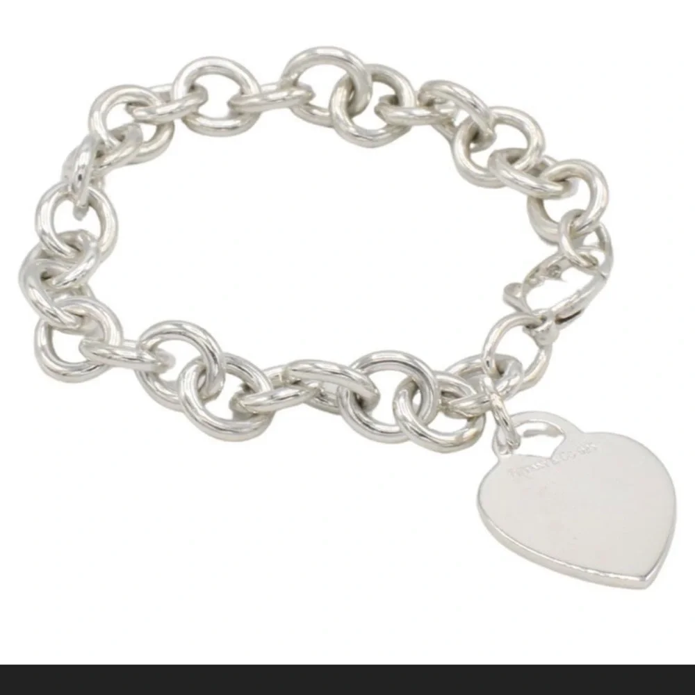 Tiffany & Co. Sterling Silver Heart Charm Chain Link Bracelet - Picture 1 of 8